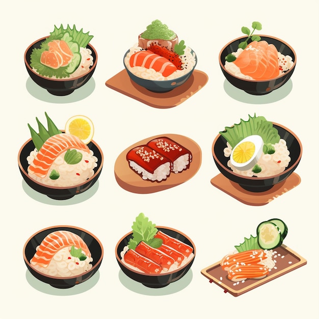 illustration food japanese asian japan vector asia cuisine design sushi meal cartoon res