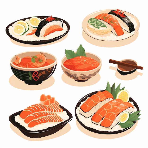 illustration food japanese asian japan vector asia cuisine design sushi meal cartoon res