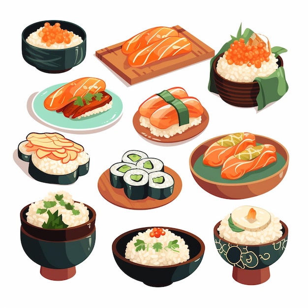 illustration food japanese asian japan vector asia cuisine design sushi meal cartoon res