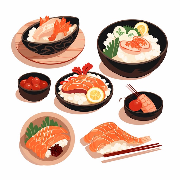 illustration food japanese asian japan vector asia cuisine design sushi meal cartoon res