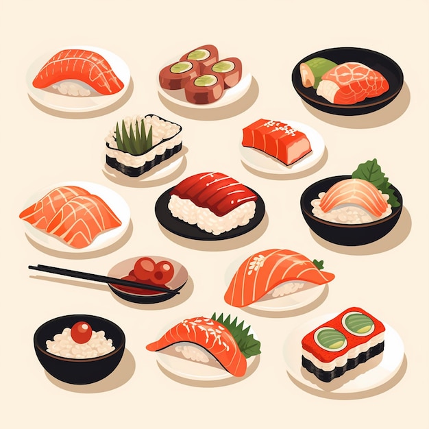 illustration food japanese asian japan vector asia cuisine design sushi meal cartoon res