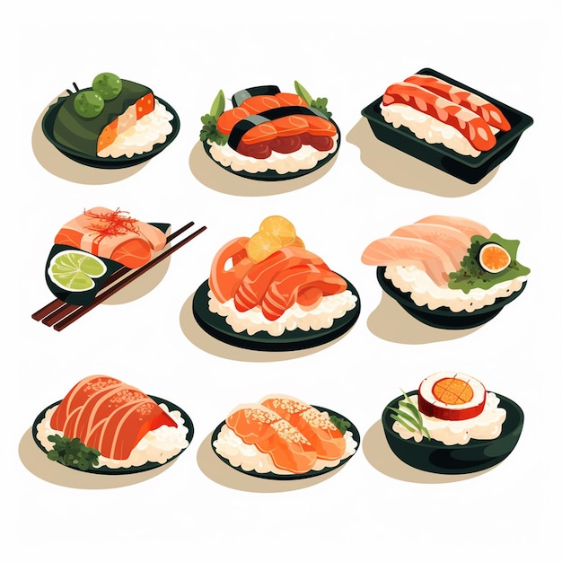 illustration food japanese asian japan vector asia cuisine design sushi meal cartoon res