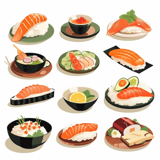 illustration food japanese asian japan vector asia cuisine design sushi meal cartoon res