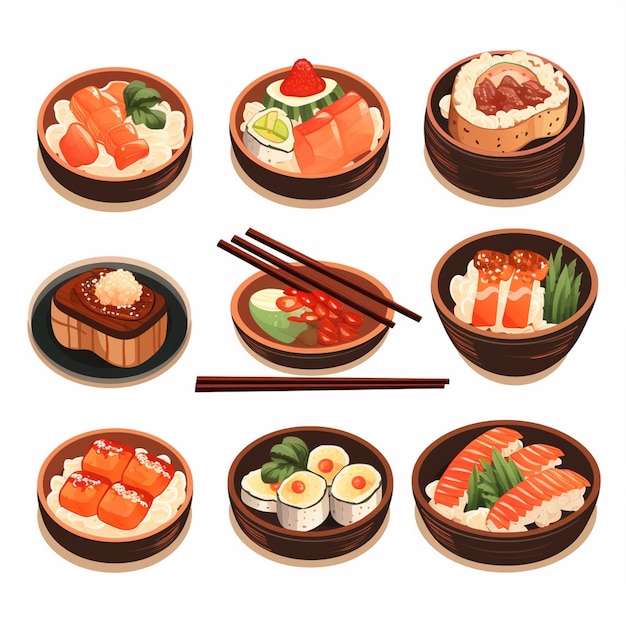 illustration food japanese asian japan vector asia cuisine design sushi meal cartoon res