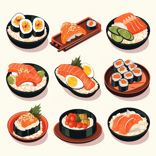 illustration food japanese asian japan vector asia cuisine design sushi meal cartoon res