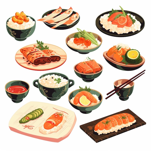 illustration food japanese asian japan vector asia cuisine design sushi meal cartoon res