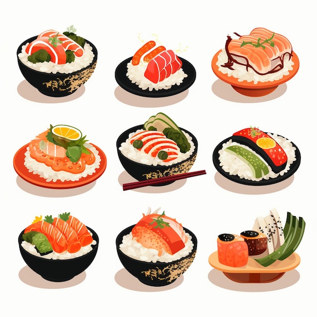 illustration food japanese asian japan vector asia cuisine design sushi meal cartoon res