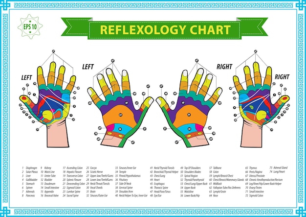 Illustration of foot and hand reflection various names of health in the feet and hands in vector