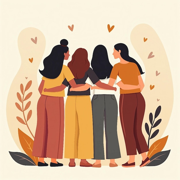 Vector illustration of four women embracing