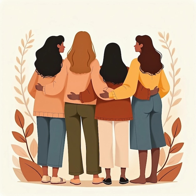 Vector illustration of four women embracing