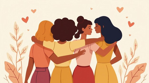 Vector illustration of four women embracing