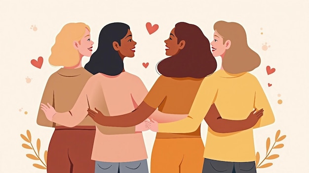 Vector illustration of four women embracing