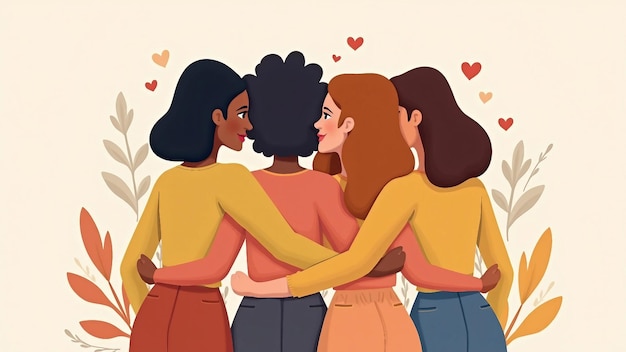 Vector illustration of four women embracing