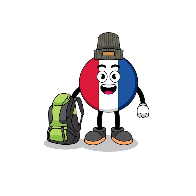 Illustration of france flag mascot as a hiker character design