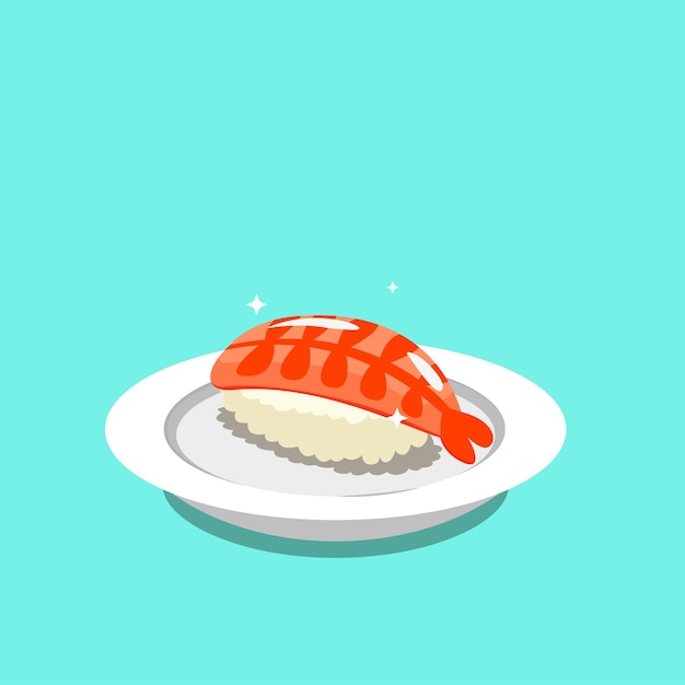 Illustration of fresh shrimp sushi served on a white plate