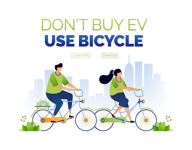 Illustration from the campaign don't buy EV but use bicycle support environmentally friendly zero emission urban city by cycling cyclists save the planet can use for ad poster campaign apps