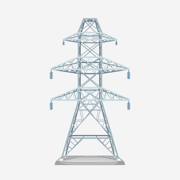 Illustration of front view to modern metal grey color electric tower isolated on white