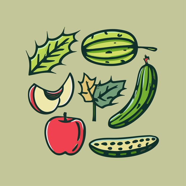 an illustration of fruits and vegetables with a picture of a banana