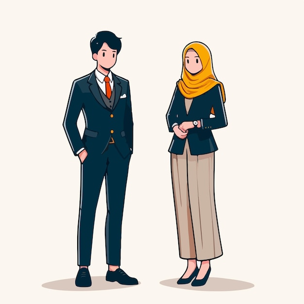 Illustration of a full body businessman couple with a simple flat design style