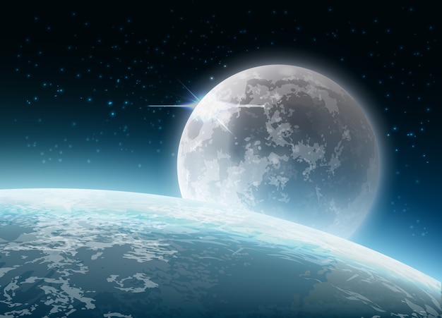 illustration of full moon with earth Background with satellite view from space