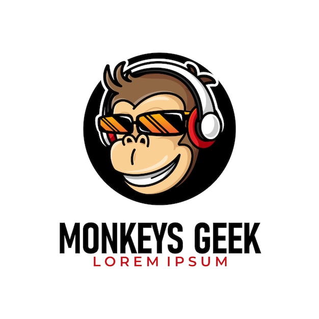 illustration of funky monkey geek wearing glasses and headphone