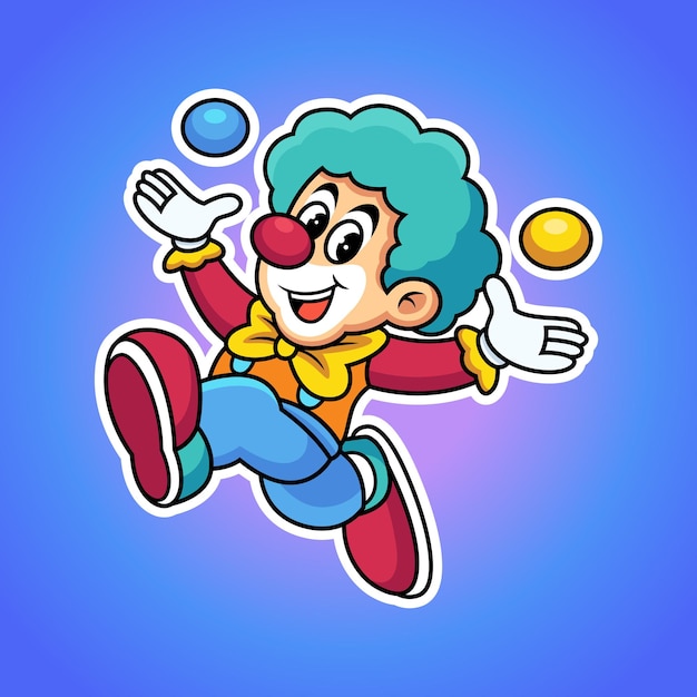 Illustration of funny clown with ball cartoon