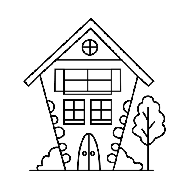 illustration of funny house, doodle concept, good for coloring book, for kids