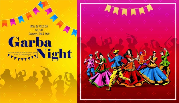 Vector illustration of garba festival disco posternavratri celebrationgujarati dandiya night poster