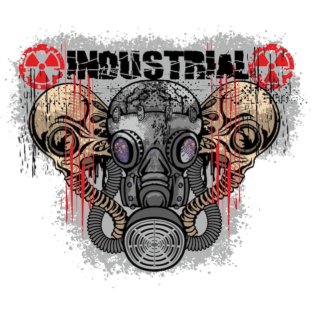 An illustration of a gas mask with the word industrial on it.