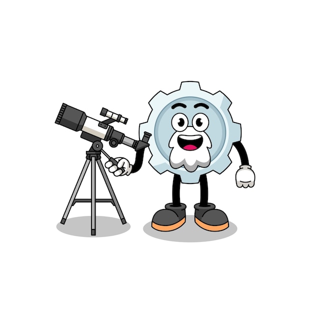 Illustration of gear mascot as an astronomer