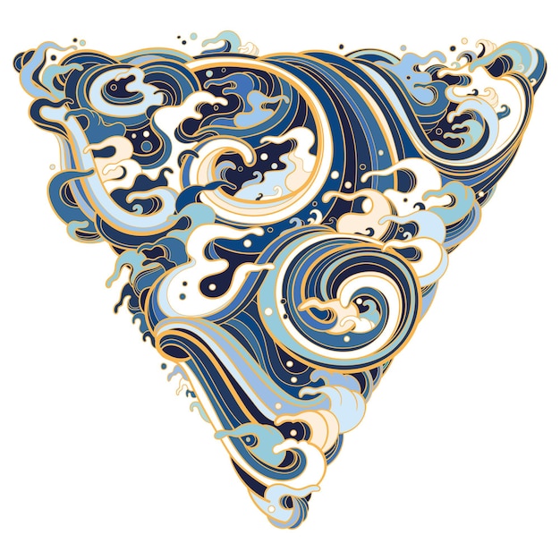 illustration of geometric shape triangle with marine waves in traditional oriental style.