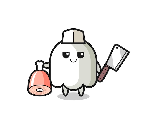 Illustration of ghost character as a butcher , cute style design for t shirt, sticker, logo element