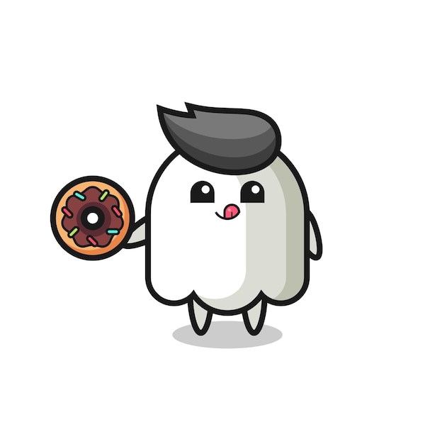 Illustration of an ghost character eating a doughnut