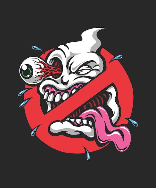 Illustration of a ghost screaming with an eye out and a stop sign