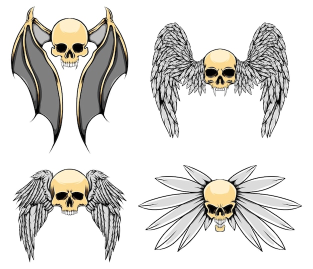 The illustration of the ghost skull with the long wings and a big horns