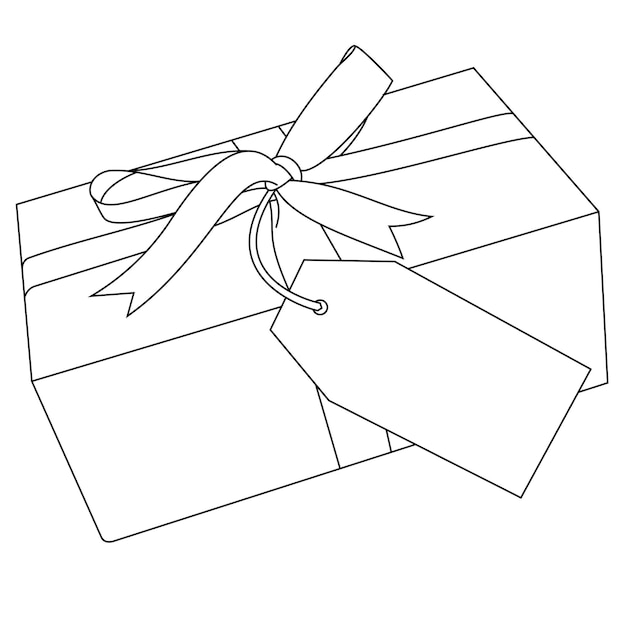 Illustration of a gift box wrapped in ribbon with a gift label or tag Holiday Gifts Christmas