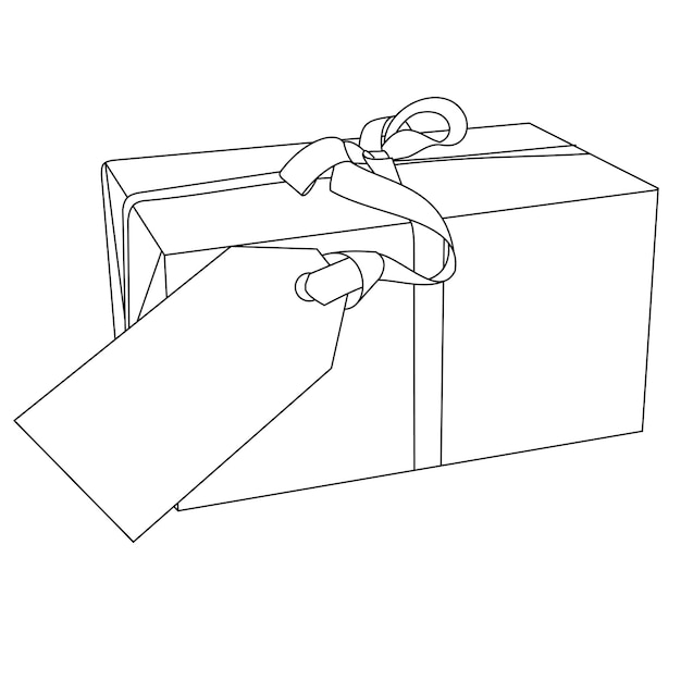 Illustration of a gift box wrapped in ribbon with a gift label or tag Holiday Gifts Christmas