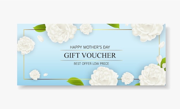  illustration,Gift voucher Mothers day template beautiful white jasmine Flower.