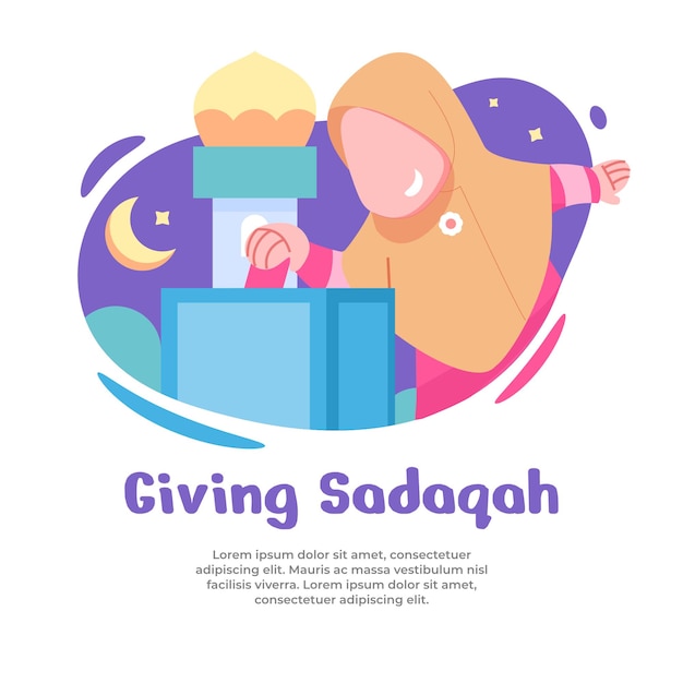 illustration of girl giving sadaqah during ramadan