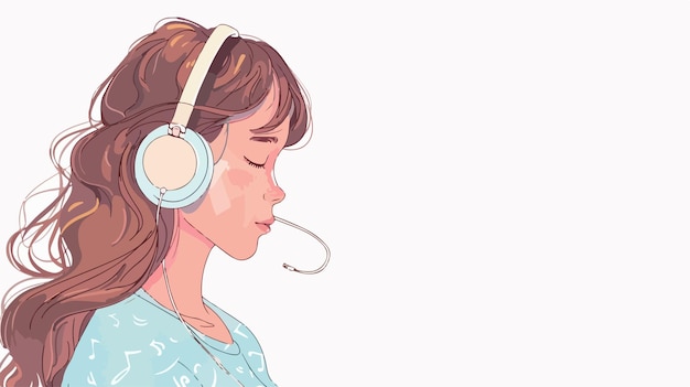 Vector illustration of girl listening to music with headset