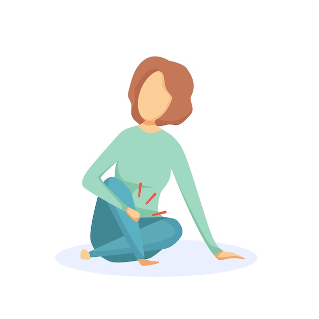 Illustration of a girl sitting because of leg pain. Vector cartoon illustration.