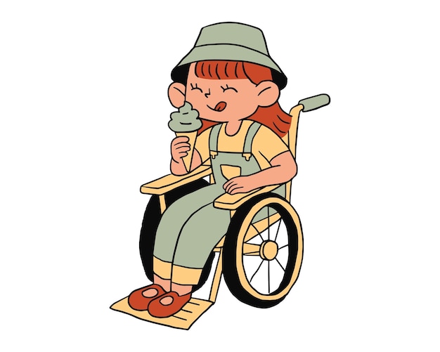 Illustration of a girl in a wheelchair with ice cream vector illustration