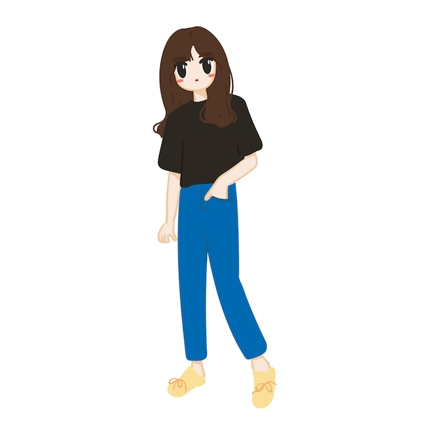 Illustration of girl with blue jeans