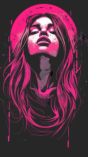 Illustration of a girl with long hair in a grunge style