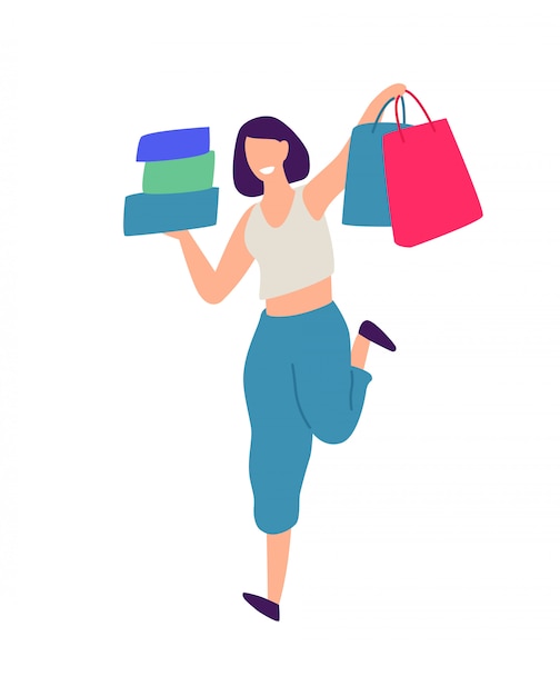 Illustration of a girl with shopping.