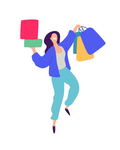 Illustration of a girl with shopping.