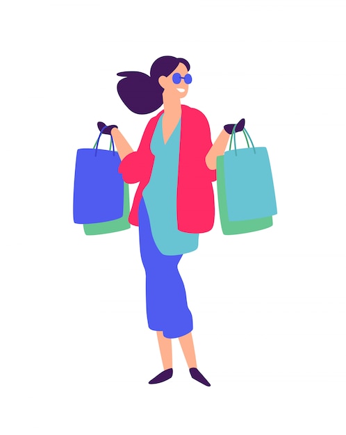 Illustration of a girl with shopping.