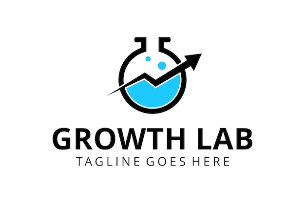 Illustration glass laboratory with growth arrow sign abstract logo design template