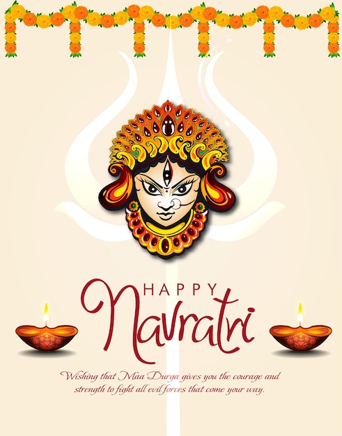 Illustration of Goddess Maa Durga in Happy Dussehra Navratri background Template Design celebrated i