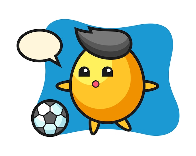 Illustration of golden egg cartoon is playing soccer, cute style design  